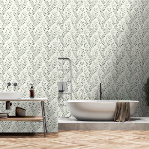 Elegantes Salbei-Cream Minimalist Boho Blumenmuste Tapete