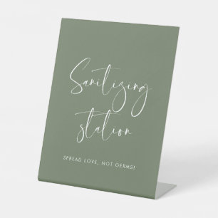 Elegantes Salbei Sanitisierende Station Hochzeitsz Sockelschild