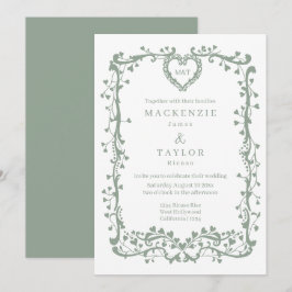 Elegantes Salbeigrün Hochzeit Französischer Rahmen Einladung