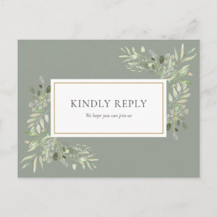 Elegantes Salbeigrün Pflanzenhochzeit RSVP Einladungspostkarte