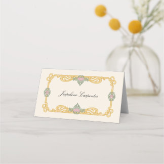 Elegantes Salbeigrün und Gold im Jugendstil Platzkarte