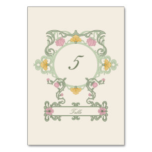 Elegantes Salbeigrün und Gold im Jugendstil Tischnummer