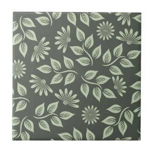 Elegantes Salbeigrün Vintage-Blumenmuster Fliese