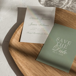 Elegantes, salbeigrünes Boho-Old-Money-Hochzeit Save The Date