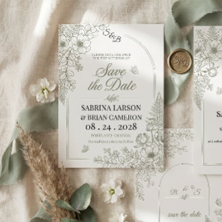 Elegantes Salbeigrünes Florales Save The Date Einladung