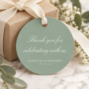 Elegantes Salbeigrünes Hochzeits-Dankeschön-Skript Geschenkanhänger