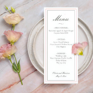 Elegantes Salbeigrünes Hochzeitsmenü Menükarte