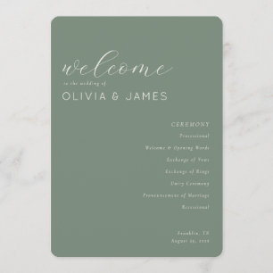Elegantes Salbeigrünes Hochzeitsprogramm Programm
