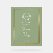 Elegantes Salbeigrünes Monogramm-Hochzeits-Willkom