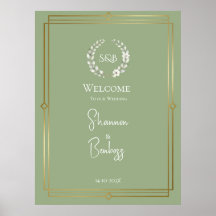 Elegantes Salbeigrünes Monogramm-Hochzeitswillkomm