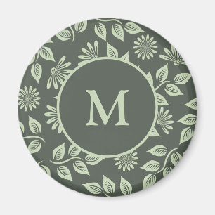Elegantes Salbeigrünes Vintage-Blumenmonogramm Magnet
