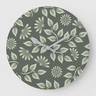 Elegantes Salbeigrünes Vintage-Blumenmuster Große Wanduhr