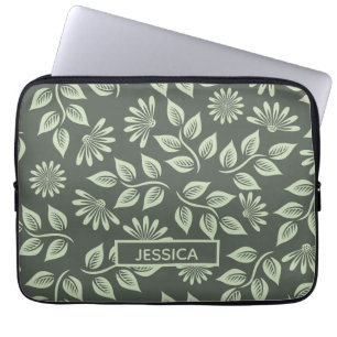 Elegantes Salbeigrünes Vintage-Blumenmuster person Laptopschutzhülle