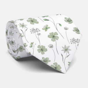 Elegantes, salbeigrünes Wildblumen-Blumenmuster Krawatte