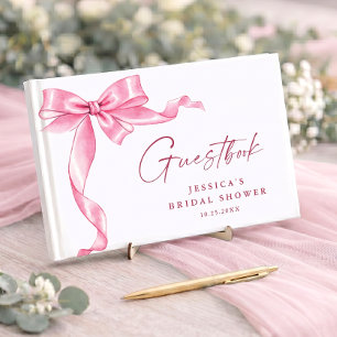 Elegantes sanftes rosa Schleifenband Brautparty Gästebuch