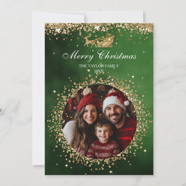 Elegantes Santa Gold Glitzer Foto Einladung (Vorderseite)