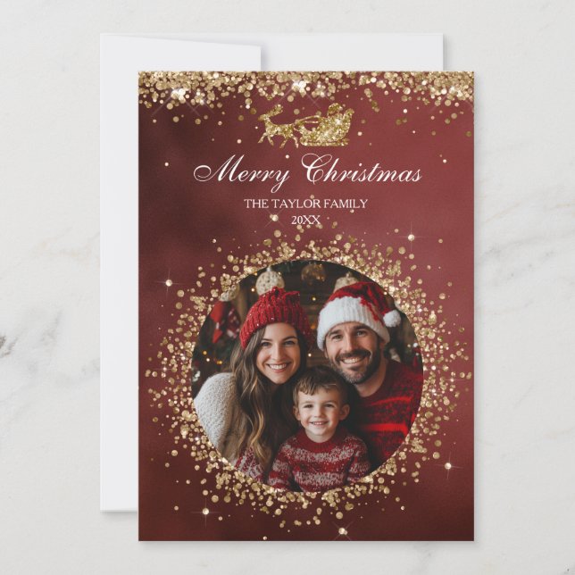Elegantes Santa Gold Glitzer Foto Einladung (Vorderseite)