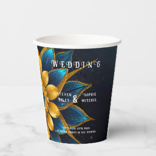 Elegantes Saphir- und Gold-Blumenhochzeit Pappbecher