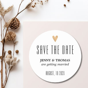 Elegantes sauberes Hochzeitgoldenherz Save the Dat Runder Aufkleber