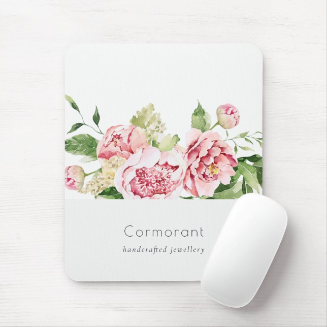 Elegantes sauberes rosa grünes Wasser, Peony Flora Mousepad (Mit Mouse)