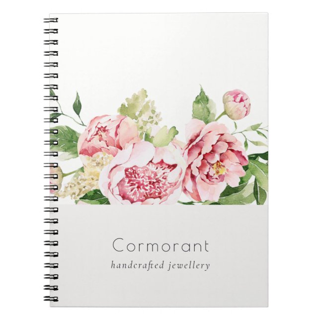Elegantes sauberes rosa grünes Wasser, Peony Flora Notizblock (Vorderseite)