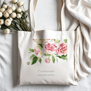 Elegantes sauberes rosa grünes Wasser, Peony Flora Tragetasche
