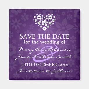 Elegantes Save the Date blumiges Herz lila Magnet
