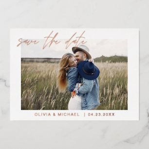 Elegantes Save the Date Foto Minimalistische Rose  Folieneinladung