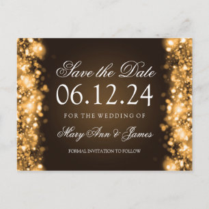 Elegantes Save the Date funkelndes Licht Gold Ankündigungspostkarte