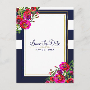 Elegantes 'Save the Date' mit kühnen Blumen in Bla Ankündigungspostkarte