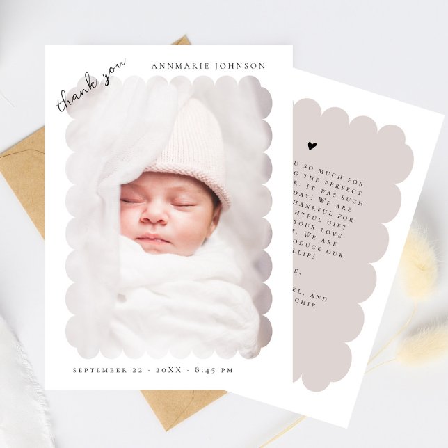 Elegantes Scallopiertes Foto Custom Baby Shower Dankeskarte (Von Creator hochgeladen)