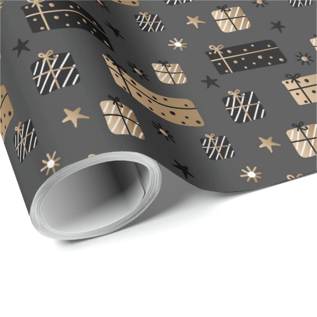 Elegantes Scandi Christmas Gold & Black Wrapping Geschenkpapier (Rolleneckpunkt)