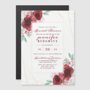 Elegantes Scarlet Glam Blumen Brautparty Magneteinladung