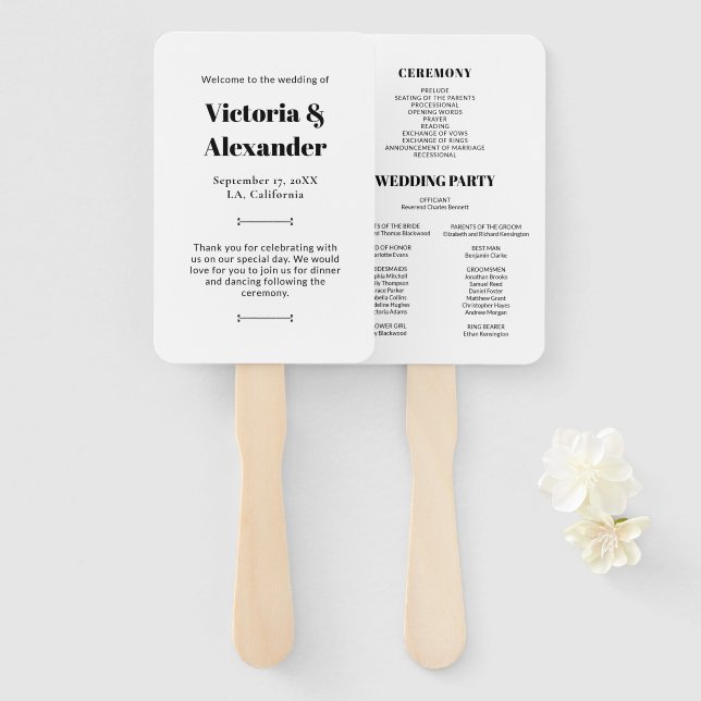 Elegantes schick Black & White Simple Wedding Prog Fächer (Vorne und Hinten)