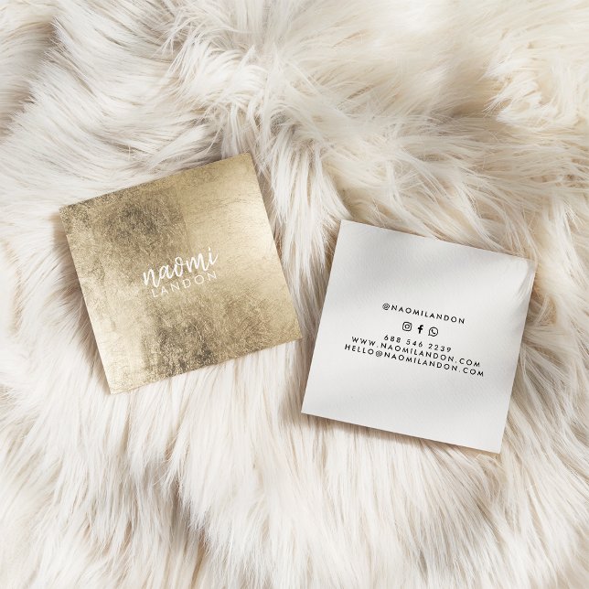 Elegantes schicke Gold, modernes, quadratisches We Quadratische Visitenkarte (Elegant chic gold modern square minimalist white)