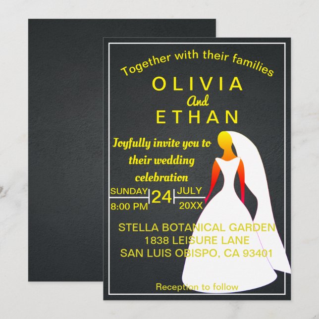 Elegantes schicke Gold und schwarze Hochzeit Einla Einladung (Vorne/Hinten)