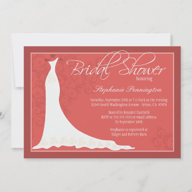 Elegantes schicker Hochzeitskleid Brautparty laden Einladung (Vorderseite)