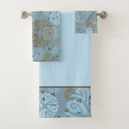 Elegantes Schieferblau Ethnisches Motiv Badhandtuch Set
