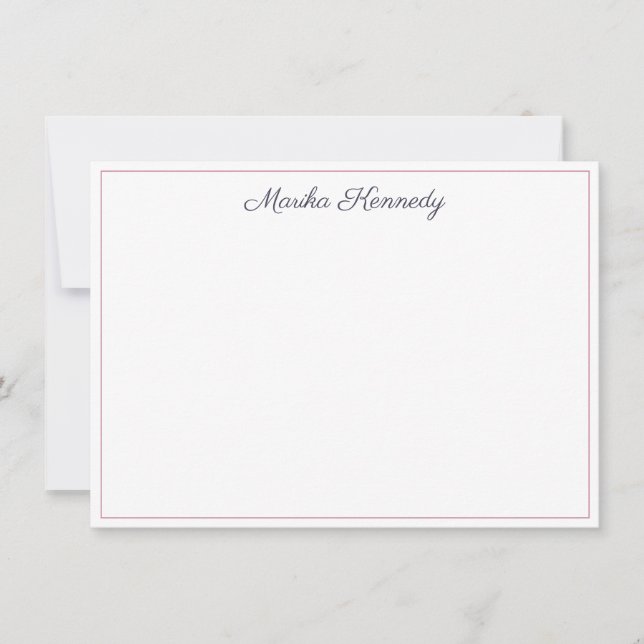 Elegantes Schiefergraues Skript Blush Pink Border Mitteilungskarte (Vorderseite)