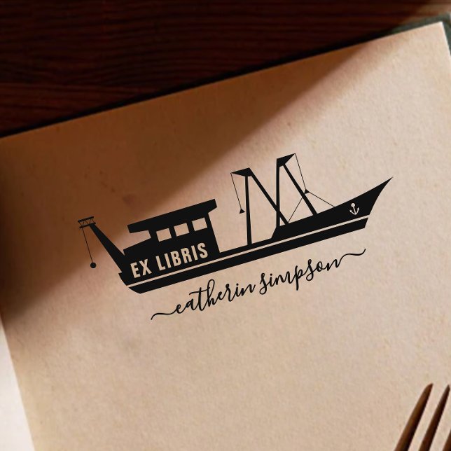Elegantes Schiff benutzerdefiniertes Ex Libris Permastempel (Von Creator hochgeladen)