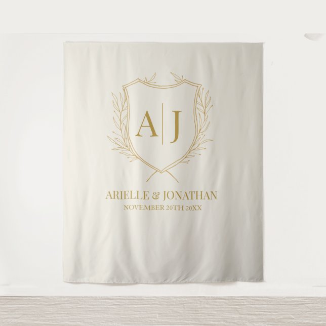 Elegantes Schild-Monogramm-Hochzeitskulisse Wandteppich (Vorderseite)