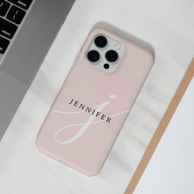 Elegantes Schlicht Blush Pink White Script Monogra Case-Mate iPhone Hülle (Von Creator hochgeladen)