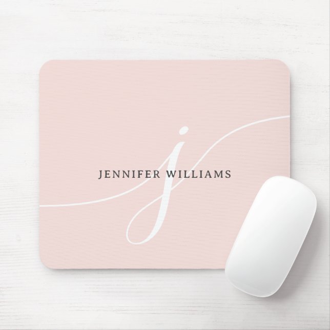 Elegantes Schlicht Blush Pink White Script Monogra Mousepad (Mit Mouse)