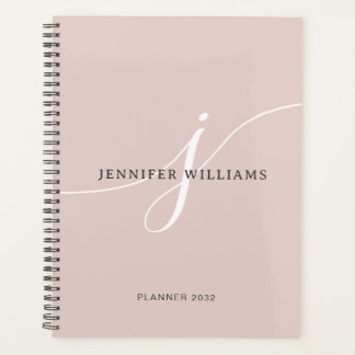 Elegantes Schlicht Blush Pink White Script Monogra Planer