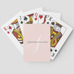 Elegantes Schlicht Blush Pink White Script Monogra Spielkarten