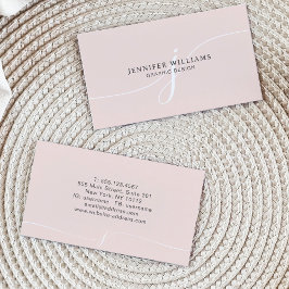Elegantes Schlicht Blush Pink White Script Monogra Visitenkarte