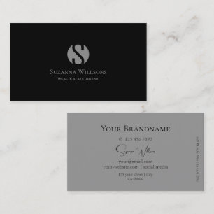 Elegantes Schlicht Schwarz und Grau mit Monogram M Visitenkarte