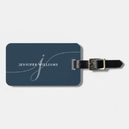 Elegantes Schlichtes Dusty Navy Blue Script Monogr Gepäckanhänger