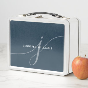Elegantes Schlichtes Dusty Navy Blue Script Monogr Metall Brotdose