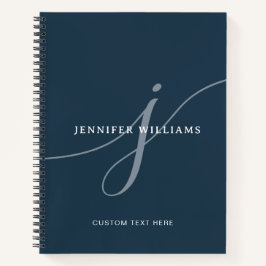 Elegantes Schlichtes Dusty Navy Blue Script Monogr Notizbuch